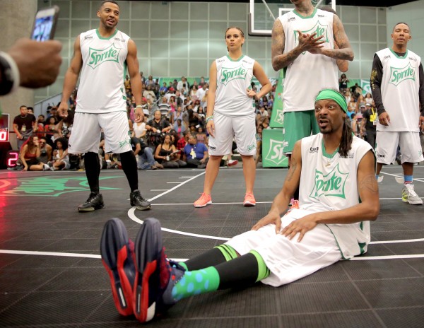 LOS ANGELES, CA - JUNE 27:  Recording artist Snoop Dogg participates in the Sprite celebrity basketball game during the 2015 BET Experience at the Los Angeles Convention Center on June 27, 2015 in Los Angeles, California.  (Photo by Chelsea Lauren/BET/Getty Images for BET)