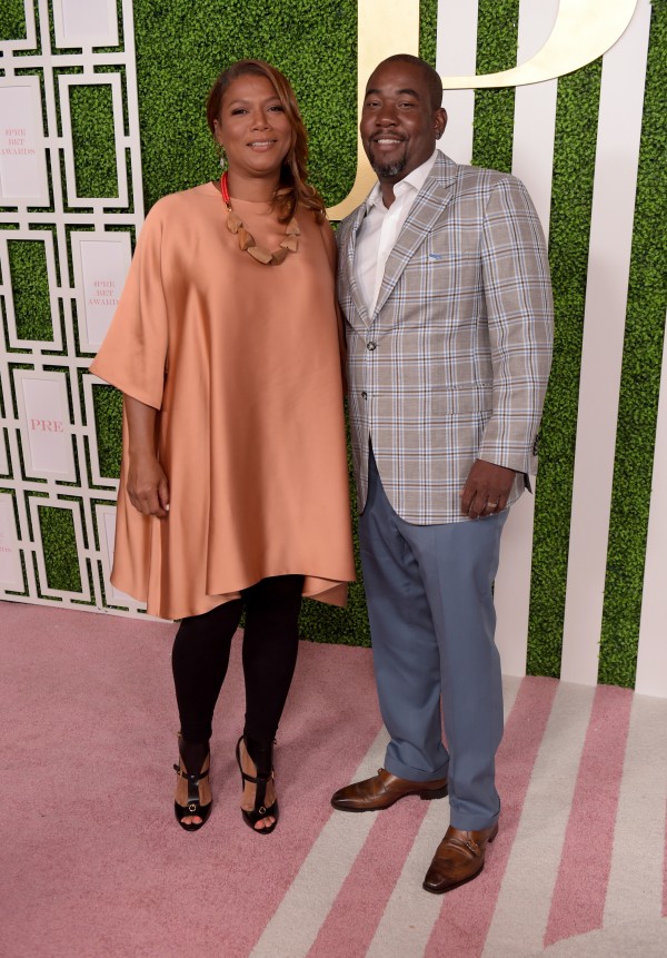 LOS ANGELES, CA - JUNE 24:  Actress/singer Queen Latifah (L) and CEO of Flavor Unit Entertainment Shakim Compere attend the 2015 BET Awards Debra Lee Pre-Dinner at Sunset Tower Hotel on June 24, 2015 in Los Angeles, California.  (Photo by Jason Kempin/BET/Getty Images for BET)