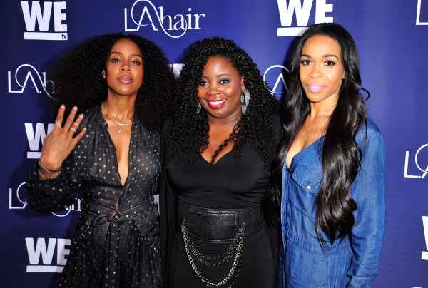 HOLLYWOOD, CA - JULY 14:  (L-R) Recording artist Kelly Rowland, TV personality Kim Kimble, and recording artist Michelle Williams attend the WE tv's LA Hair Season 4 Premiere Party at Avalon on July 14, 2015 in Hollywood, California.  (Photo by Jerod Harris/Getty Images for WE tv)