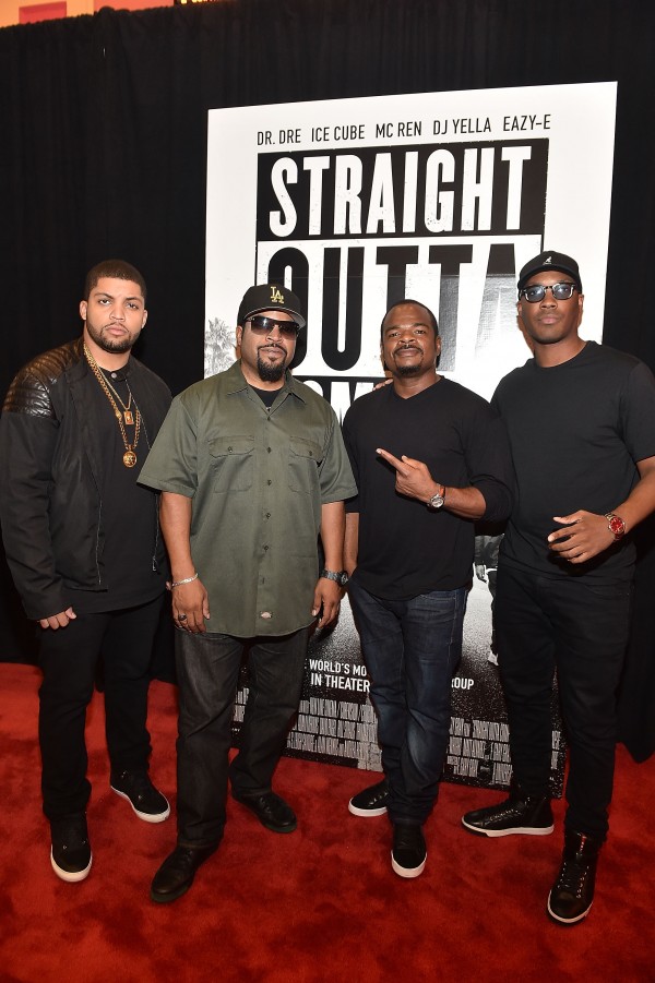 ATLANTA, GA - JULY 24:  (L-R) O'Shea Jackson Jr., Ice Cube, F. Gary Gray, and Corey Hawkins attend "Straight Outta Compton" VIP Screening With Director/ Producer F. Gary Gray, Producer Ice Cube, Executive Producer Will Packer, And Cast Members at Regal Atlantic Station on July 24, 2015 in Atlanta, Georgia.  (Photo by Paras Griffin/Getty Images for Universal Pictures)