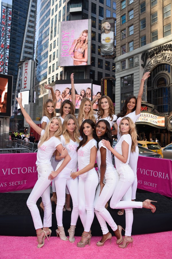 NEW YORK, NY - JULY 28:  Victoria's Secret Angels (Top row L-R) Kate Grigorieva, Taylor Hill, Romee Strijd, Jac Jagaciak, Lais Ribeiro, (bottom row L-R) Elsa Hosk, Martha Hunt, Sara Sampaio, Jasmine Tookes and Stella Maxwell pose at the launch of Body By Victoria in Times Square on July 28, 2015 in New York City.  (Photo by Dimitrios Kambouris/Getty Images for Victoria's Secret)
