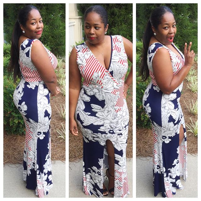 My Style: Front Slit Red, White & Blue Maxi Dress
