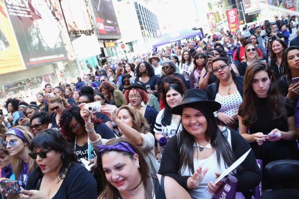 NEW YORK, NY - SEPTEMBER 14: A view of atmosphere during the Lane Bryant launch of the #PlusIsEqual campaign at Times Square on September 14, 2015 in New York City. (Photo by Monica Schipper/Getty Images for Lane Bryant)