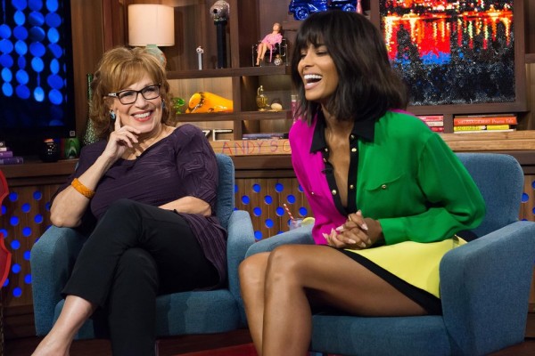 WATCH WHAT HAPPENS LIVE -- Episode 12144 -- Pictured: (l-r) Joy Behar, Ciara -- (Photo by: Charles Sykes/Bravo)