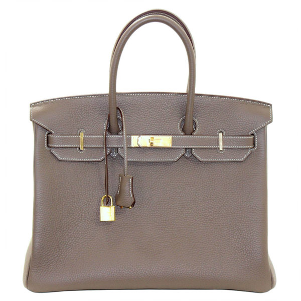 Hermes Birkin Bag in Etoupe Taupe color Togo with Gold, 35 cm size