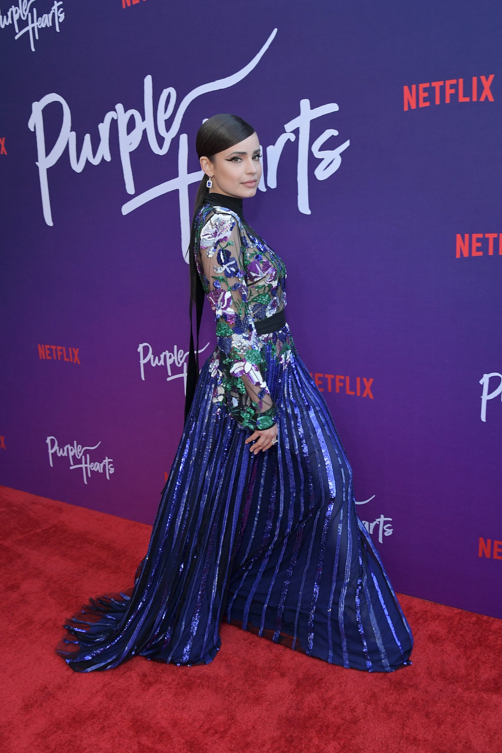 sofia carson wedding dress purple hearts US actress Sofia Carson flaunts Lebanese label at 'Purple Hearts' premiere