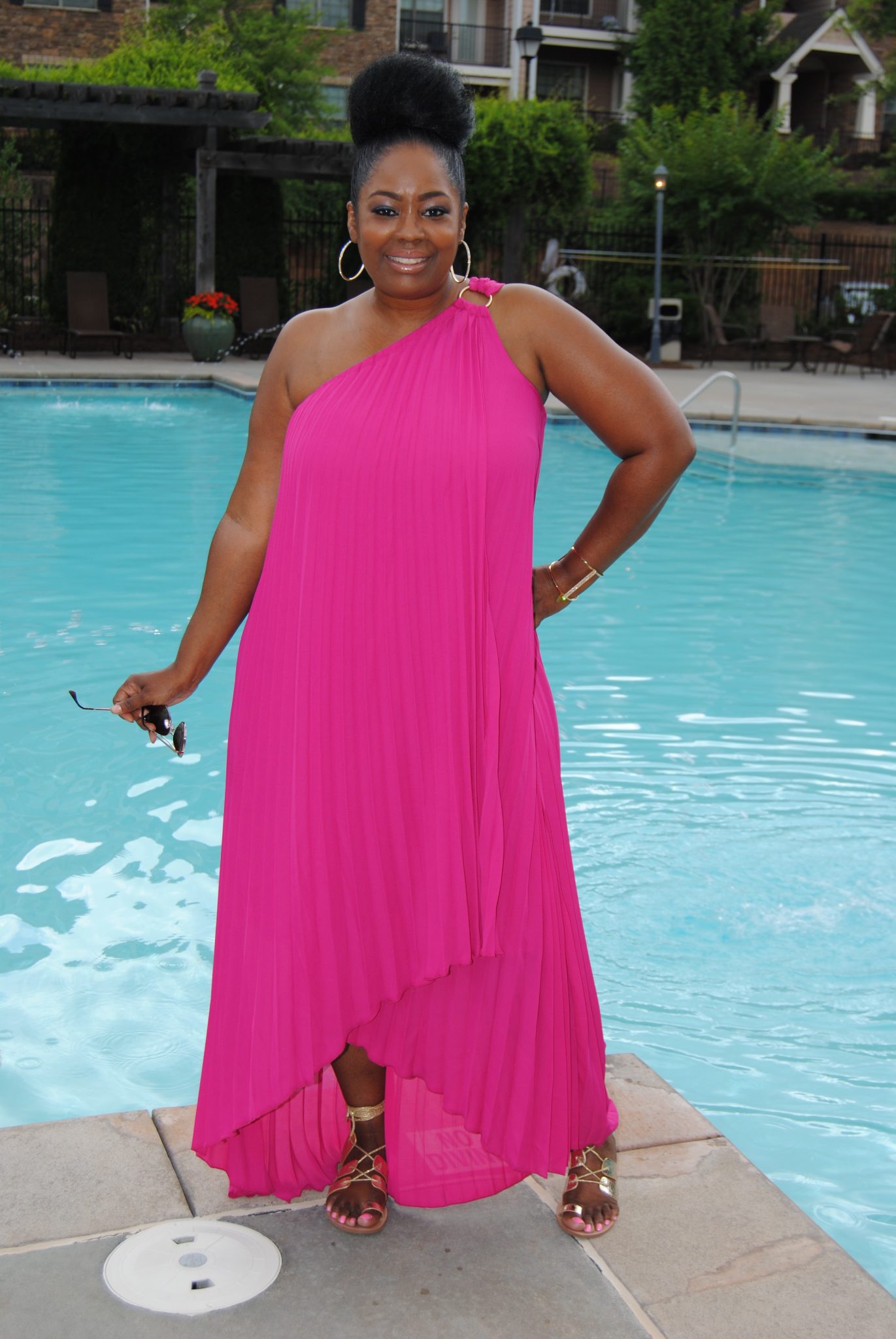 My Style: National Pink Day In One Shoulder Pleated Dress