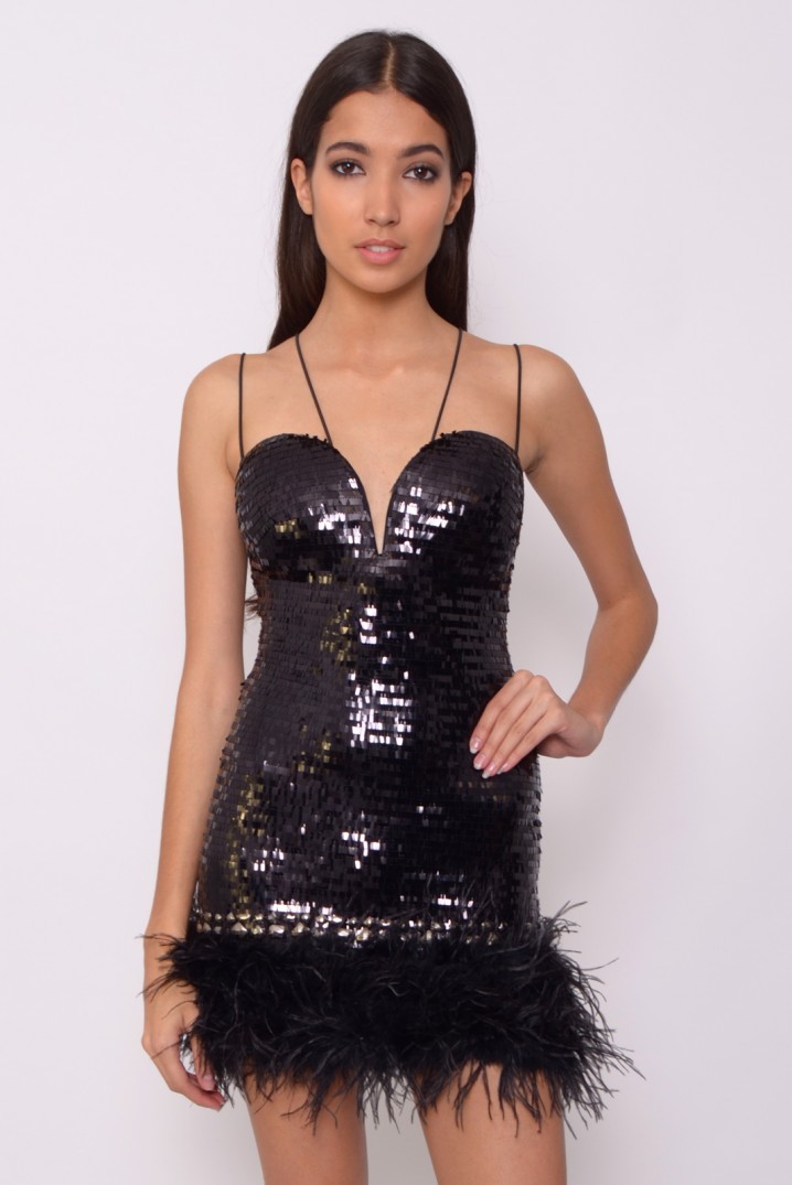 Currently Obsessed With: Rare London Sequin Feather Trim Mini Dress