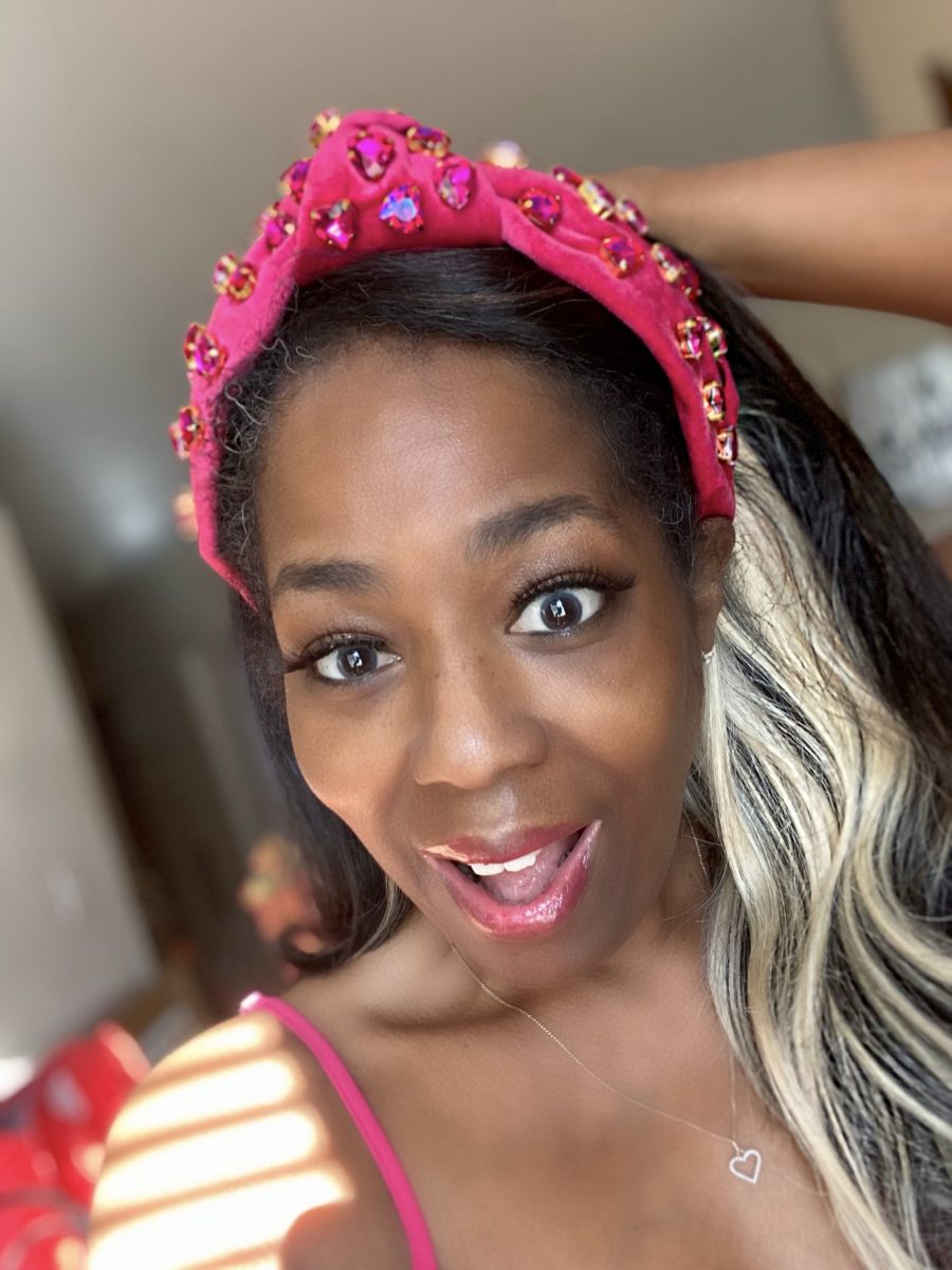 Brianna Cannon Hot Pink Velvet Headband w/ Hand-Sewn Crystal  display picture 1