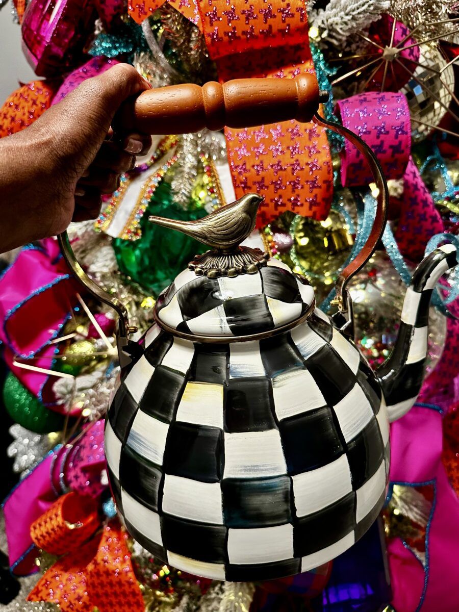 Gift Idea: Mackenzie-Childs Courtly Check 3 Quart Tea Kettle With Bird