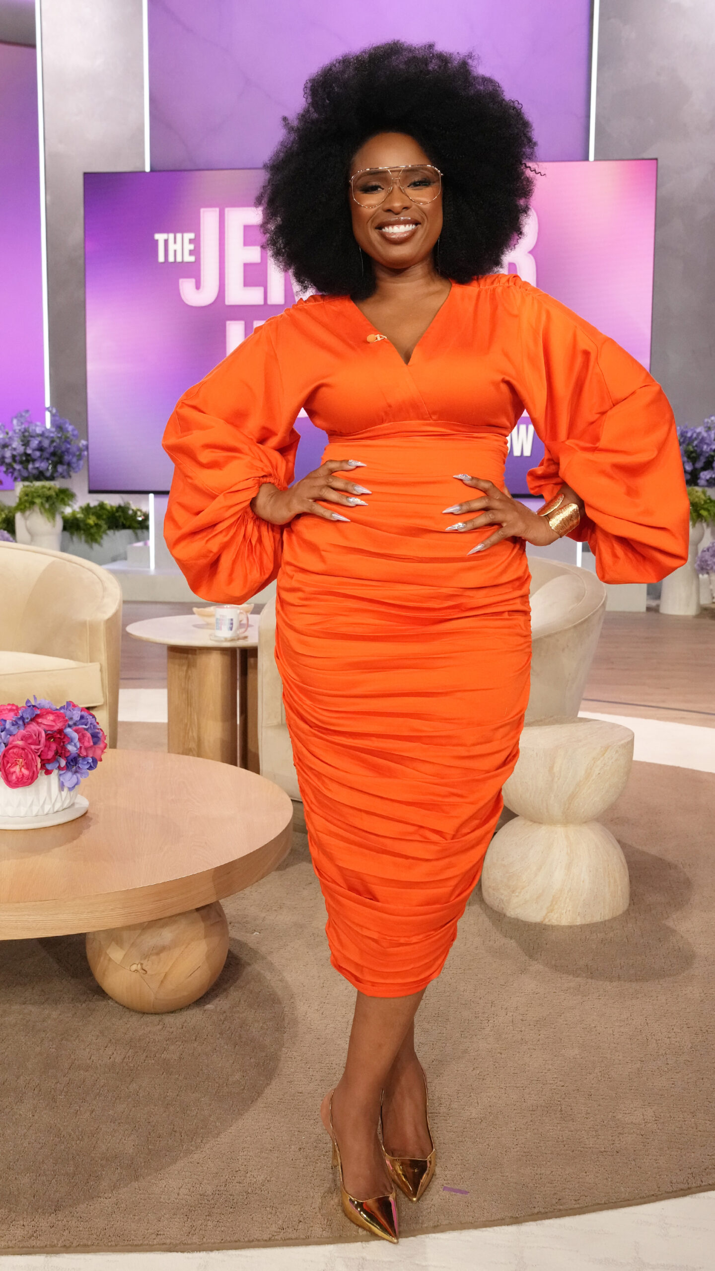 Celebrity Style: Jennifer Hudson’s Orange Ruched Dress On Show