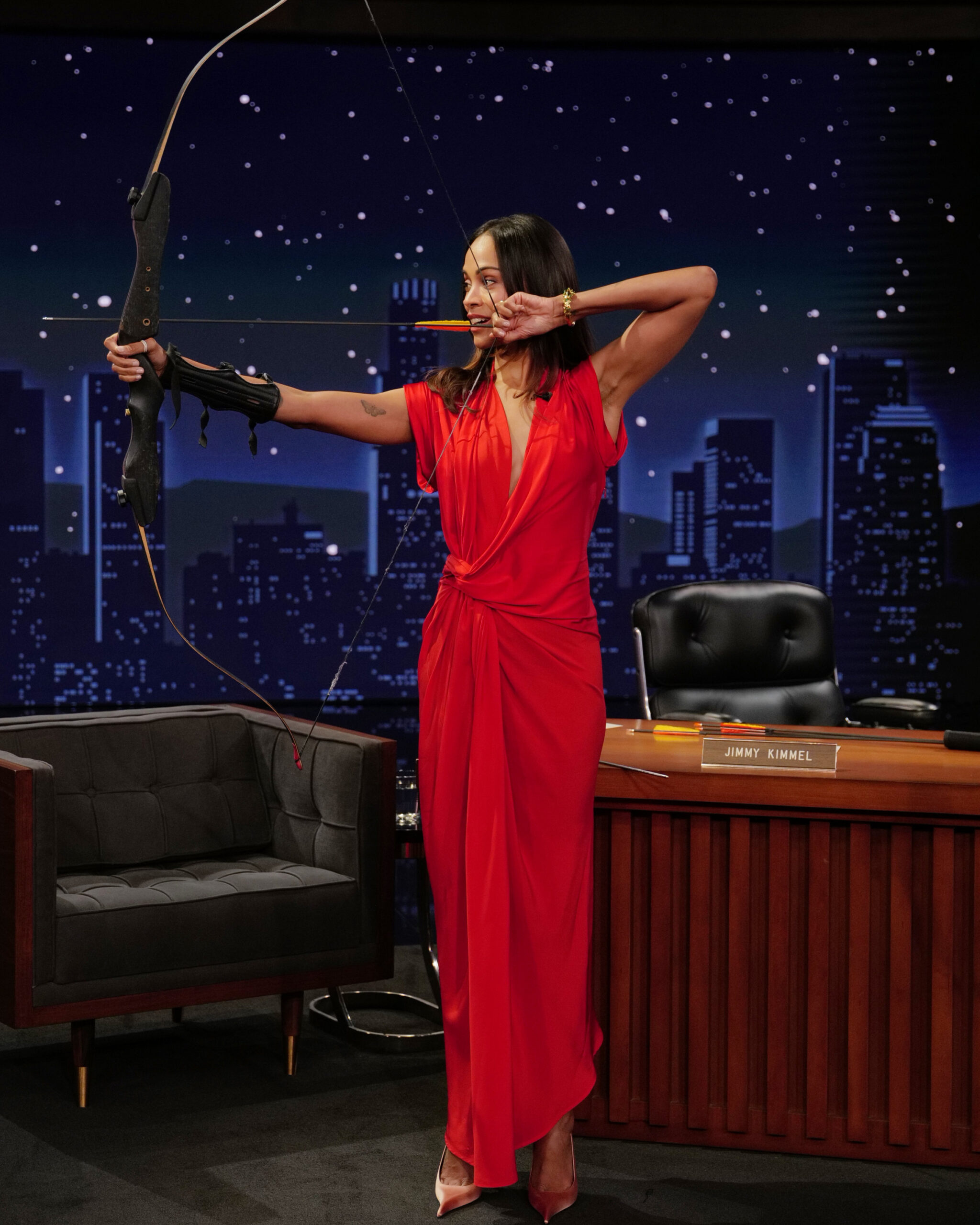Zoe Saldaña Teaches Jimmy Her Archery Skills